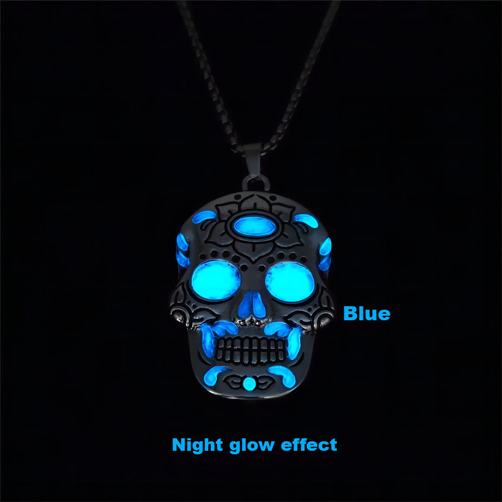 Halloween Luminous Skull Necklace – Day of the Dead Lotus Pattern Clavicle Pendant Jewelry Accessory