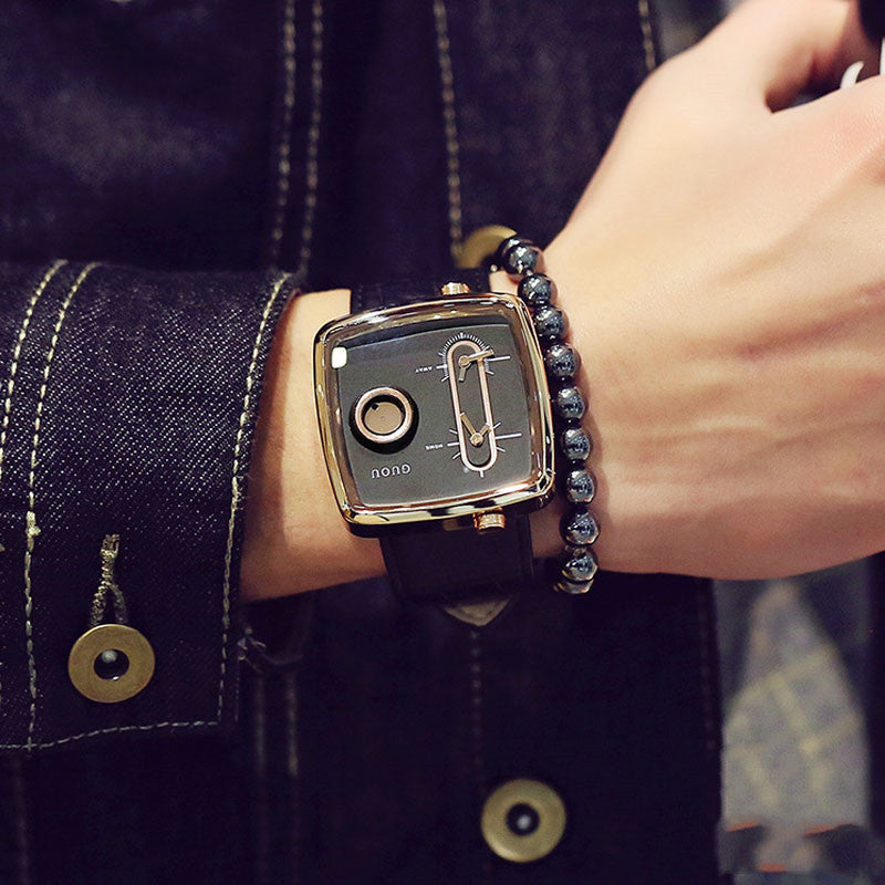 Double Movement Men's Watch Square Belt Men's Watch Fashion Handsome Trendy Men's Quartz Belt Watch Men