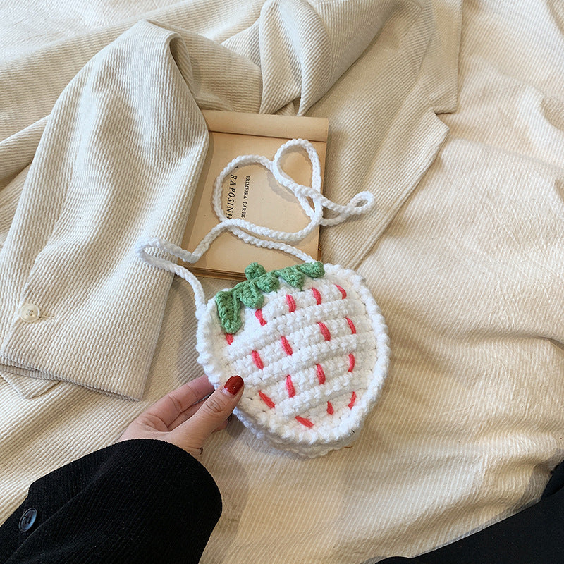 Handmade Knitted Children’s Wool Crossbody Bag – Cute Strawberry Design
