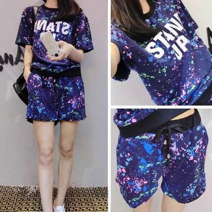 T-Shirt Two Piece Paint Print Casual Sweatshirt Set