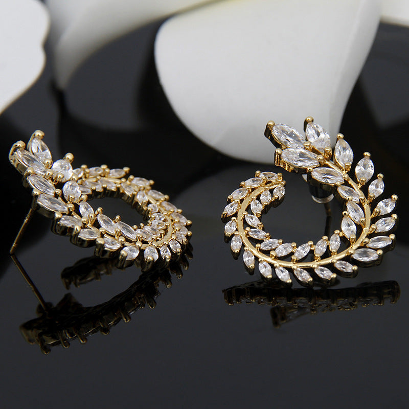 Classic Style High-end Necklace Earrings Set Olive Branch Bridal Jewelry