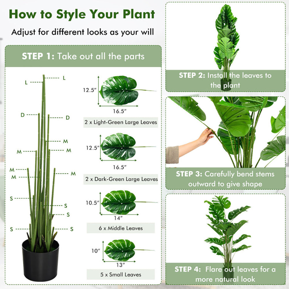 5 Feet Artificial Tree Faux Monstera Deliciosa Plant For Home Indoor And Outdoor