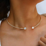 Silver Rhinestone Heart Choker Necklace for Women