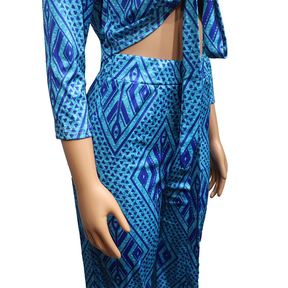 Women's African Polyester Two Piece Top And Pants Set