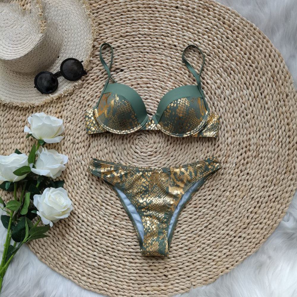 Women's Polyester Bikini Set With Bra And Shorts Swimwear