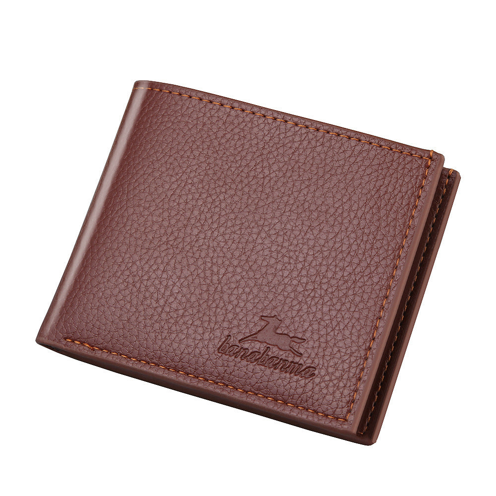 Men's BiFold PU Leather Wallet Slim Litchi Pattern Pro
