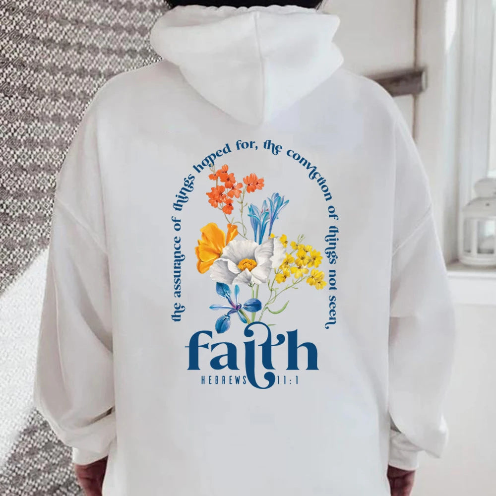 Women Loose Bible Verse Hoodie Polyester Printed Chic