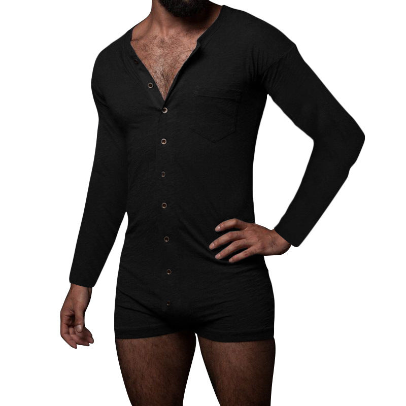 Men's Solid Color Bodysuit Homewear Pajamas