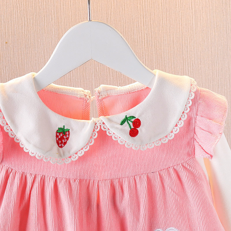 Autumn Dress Fashion All-match Cherry Cartoon Pattern