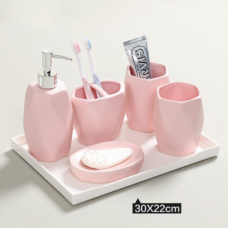 Ceramic Bathroom Toilet Accessories Set – 5-Piece Countertop Organizer