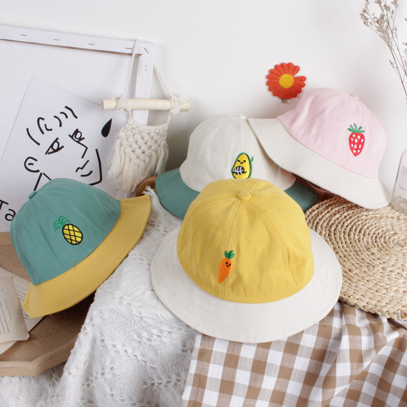 Ins Wind Avocado Strawberry Fruit Embroidery Children's Color Matching Fisherman Hat