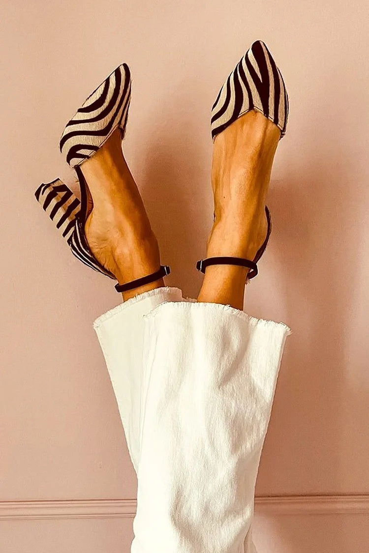 Sexy Women's Zebra Print Suede Pointed Toe High Heel Sandals