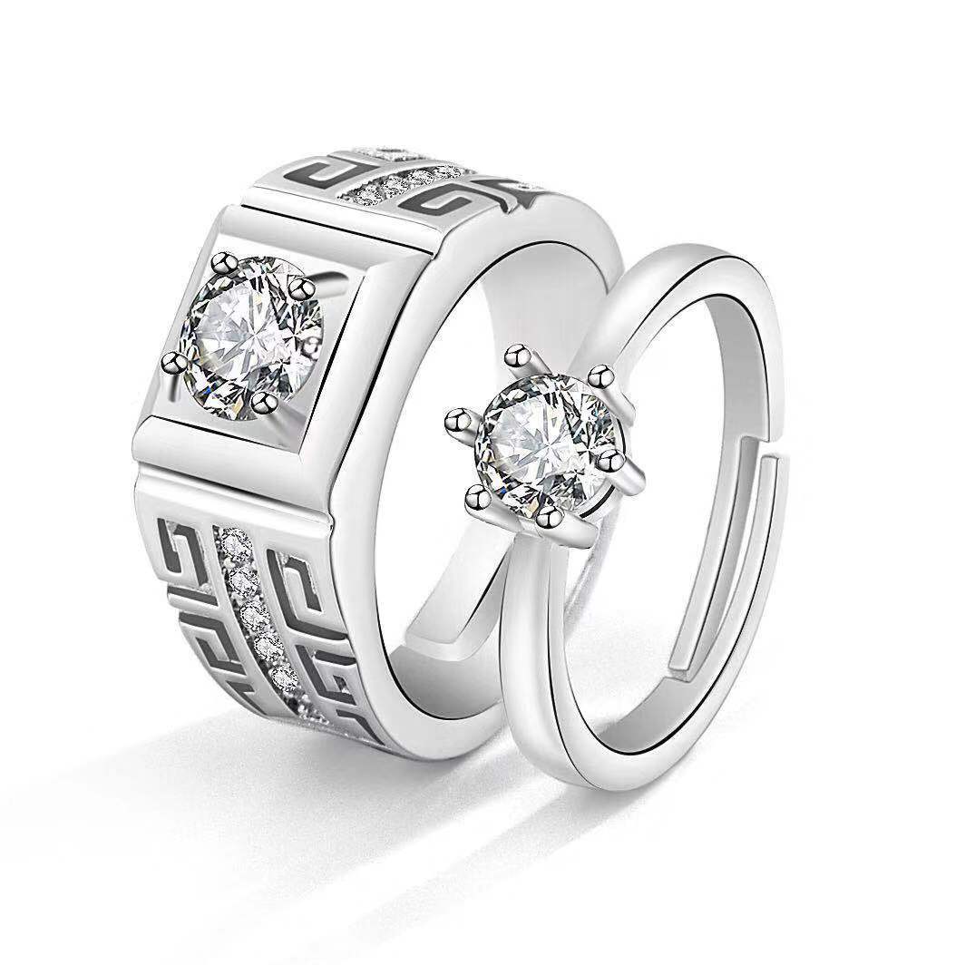 Elegant Crown-Shaped Moissanite Electroplated Copper Couple Rings Set