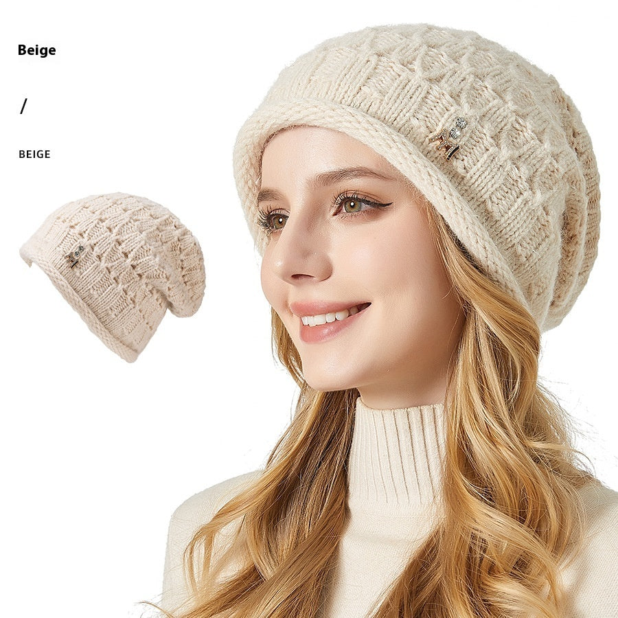 Knitted Hat Double-layer Thickened Rabbit Fur Pile Heap Cap