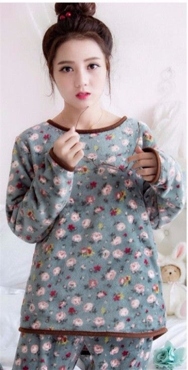 Pajamas Female Facecloth Long-sleeved Thickened Suit