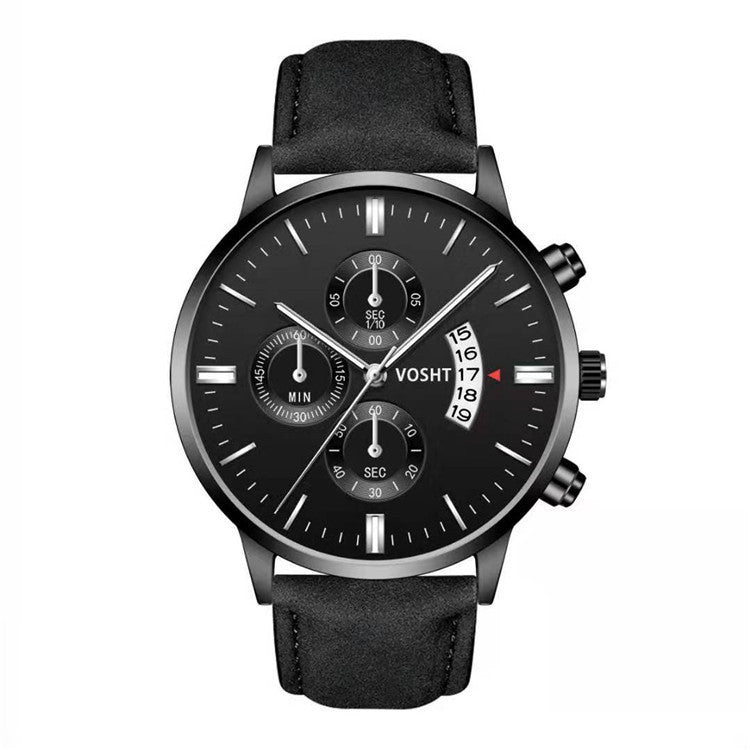 Men’s Business Quartz Watch – Three-Eye Design with Calendar