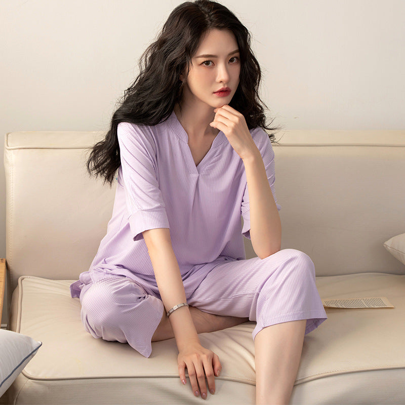 Women's Modal Short Sleeve Cropped Pants Loungewear Set