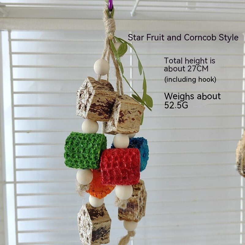 Non-Toxic Yangtao Wooden Parrot Bite Toy with Metal Hook for Cage Attachment