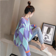 Retro Diamond-shaped Contrast Color Pullover Women