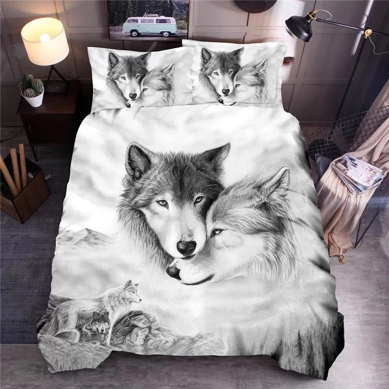 Siberian Wolf 3D Landscape Printed Chemical Fiber Bedding Set