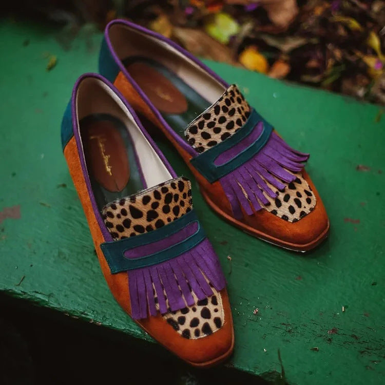 Spring New Square Toe Large Size Tassel Slip-on Shoes