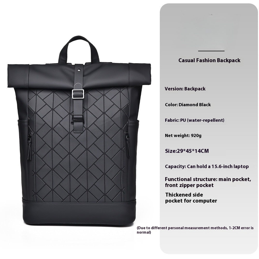 Men's Rugged Diamond Pattern Waterproof PU Laptop Backpack