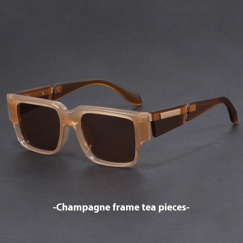 Gray Blue Square Thick Frame UV-Proof Retro Sunglasses