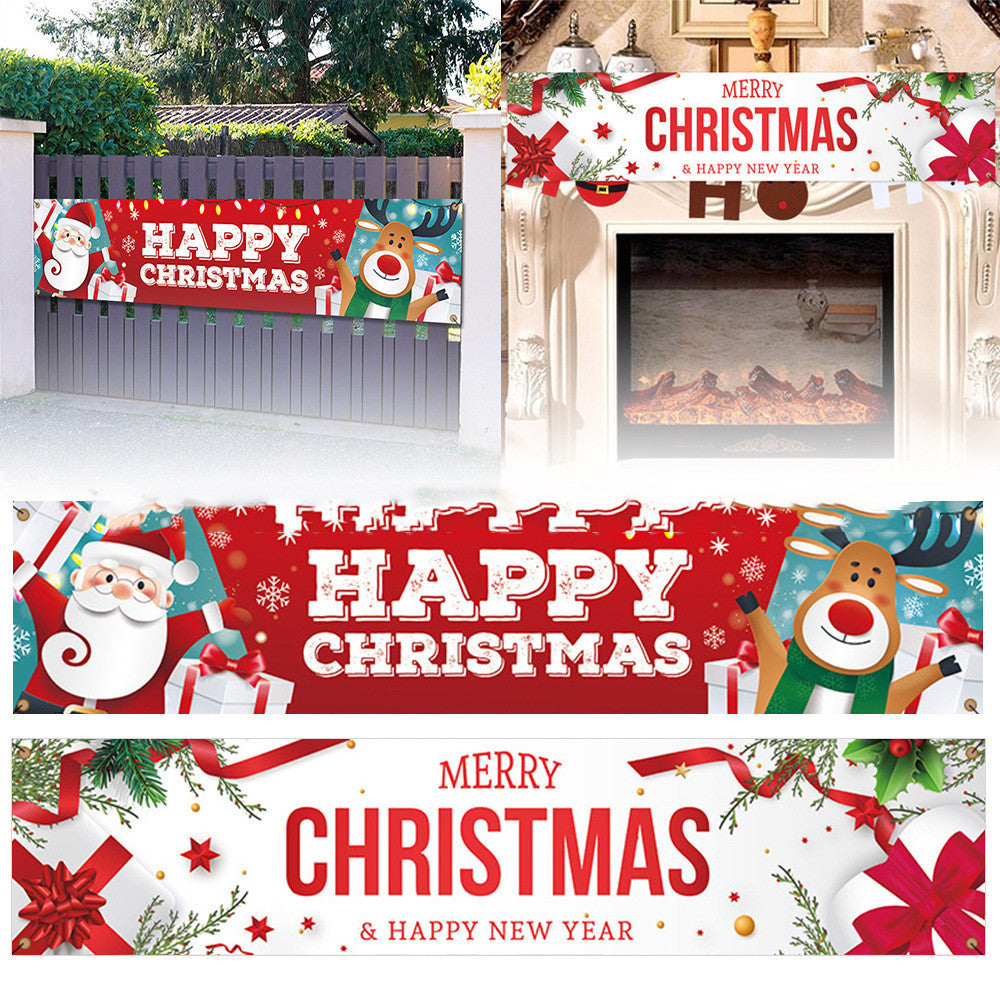 Christmas Banner Red Background Cloth Garden Lattice Hanging Flag