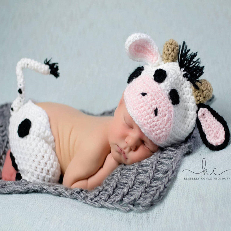 MooSnug™ Hand-Knitted Cow Suit – Wool & Cotton Hat + Pants Set