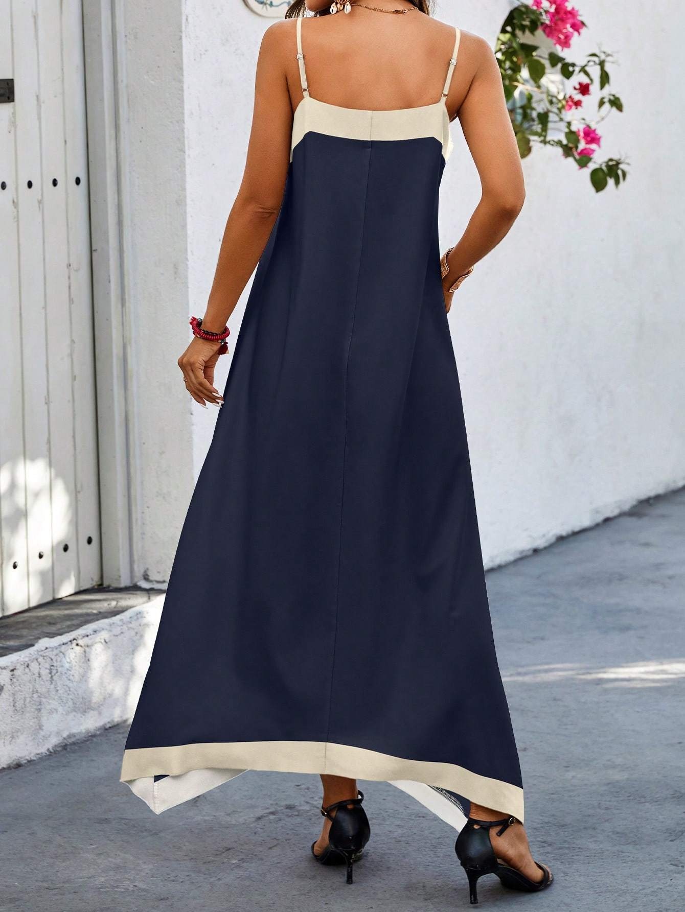 Women's Two Tone Sleeveless Maxi Dress Camisole Cotton
