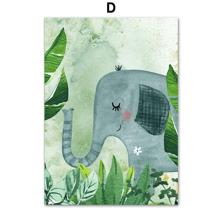 Jungle Animals Nursery Wall Art – Lion, Elephant, Giraffe, Zebra & Leopard Canvas Print