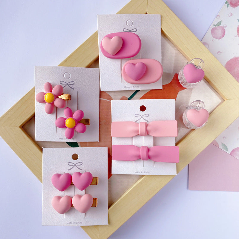 Flower Peach Heart Side Clip Bow