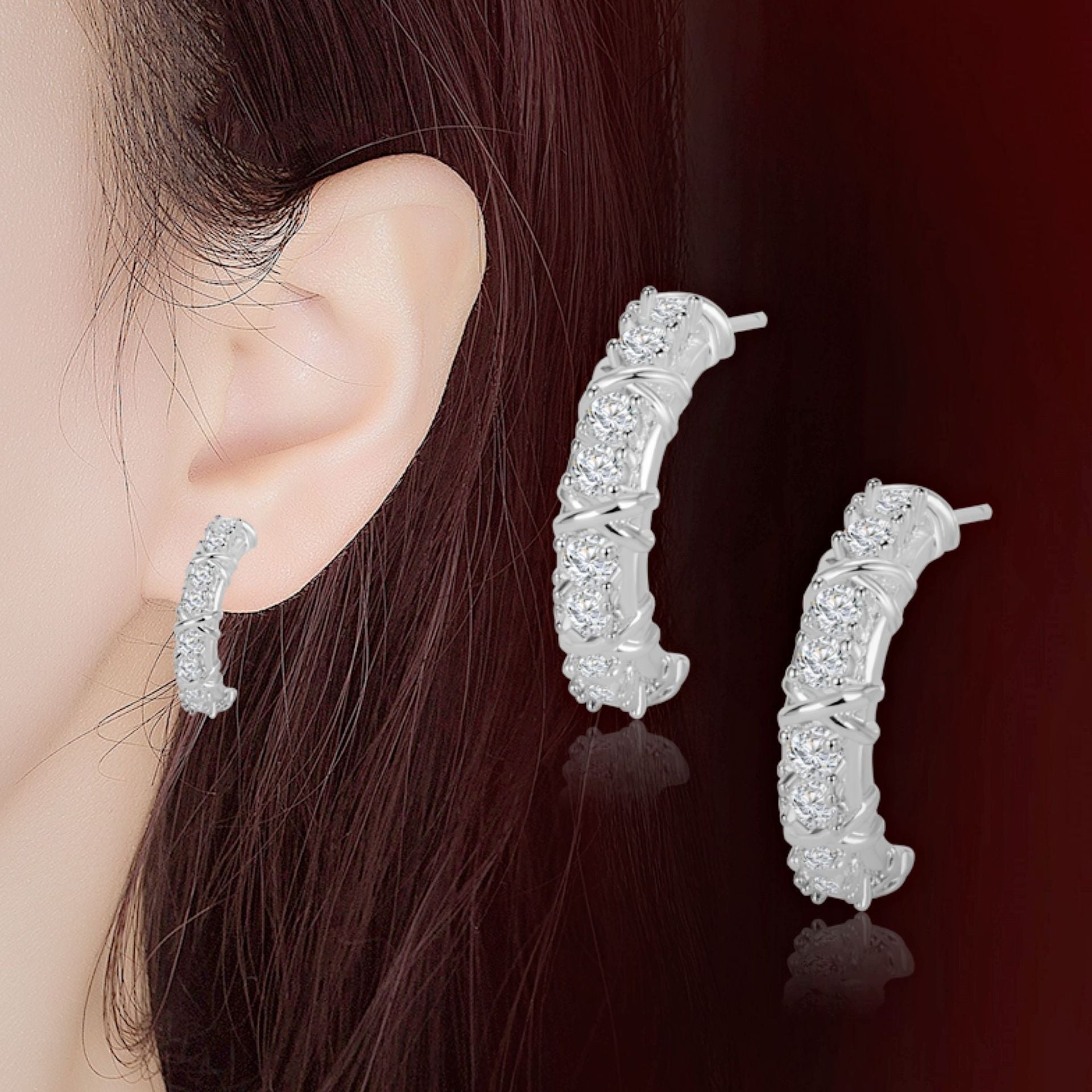 Cross XO Zircon Two-tone Full-jeweled Stud Earrings