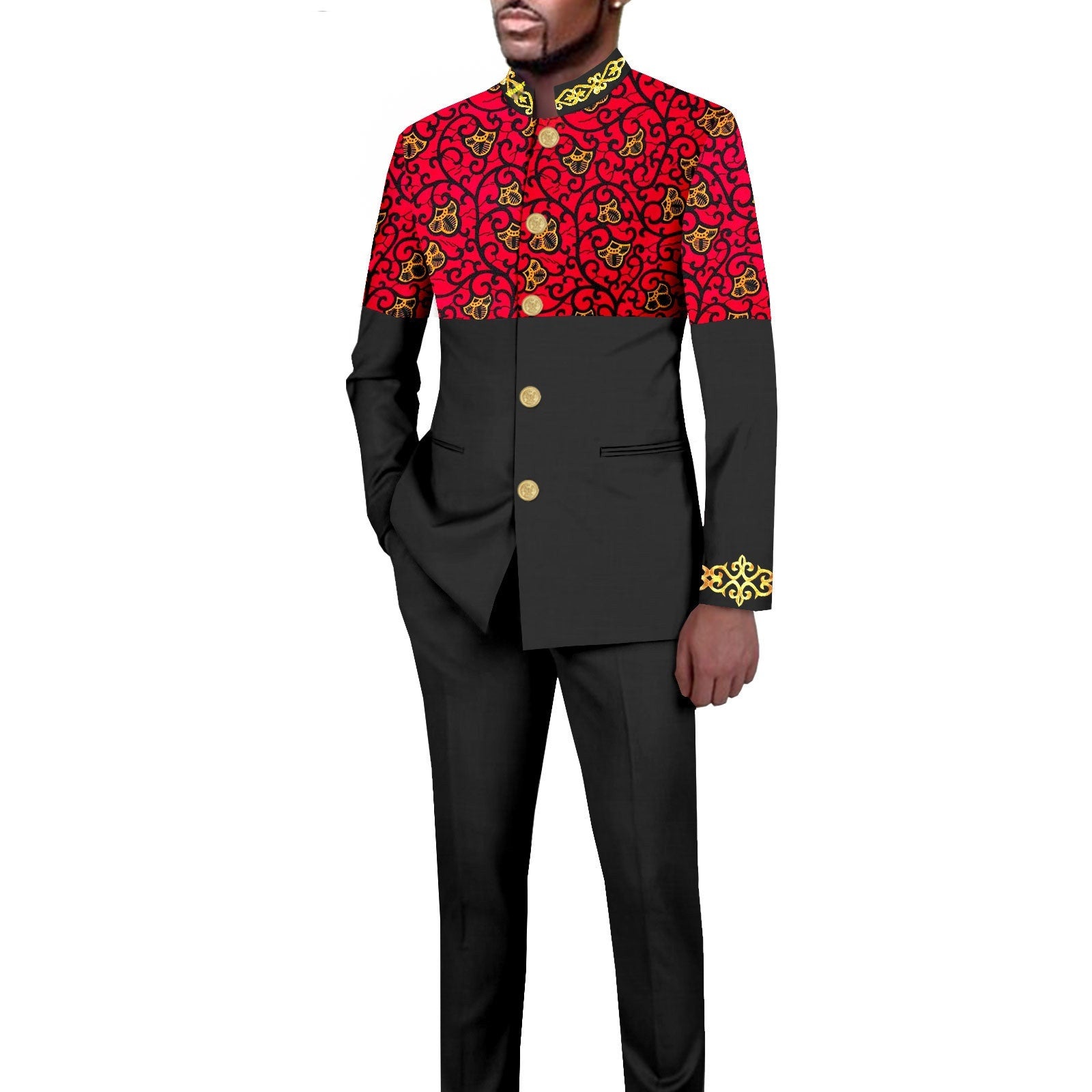 Men's Simplicity Printed Slim Fit Blazer Trousers Suit