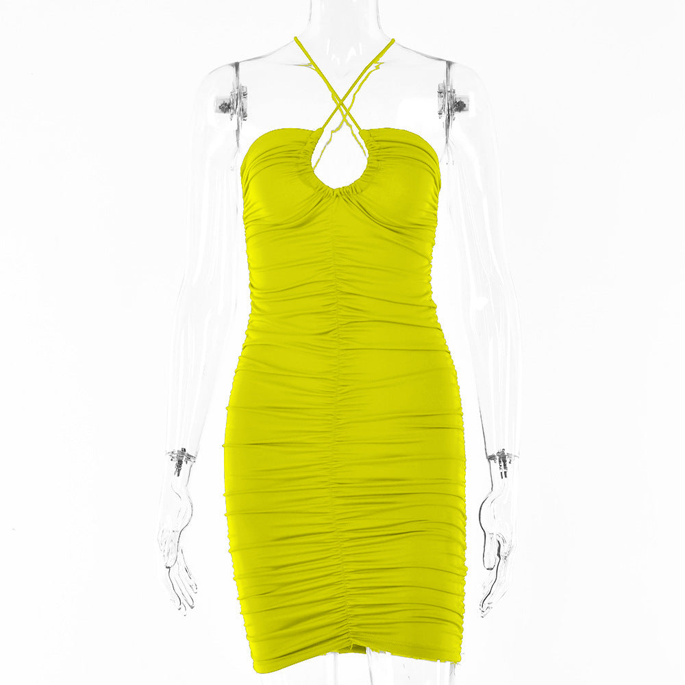 Summer Fashion Women'S New Hollow Fold Sling Hanging Neck Casual Dress