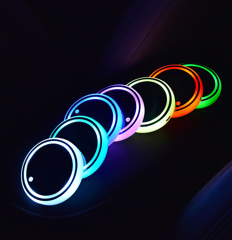Colorful LED Cup Holder Light-Up Coaster, Solar and USB Charging, Non-Slip Ambient Light for Cars