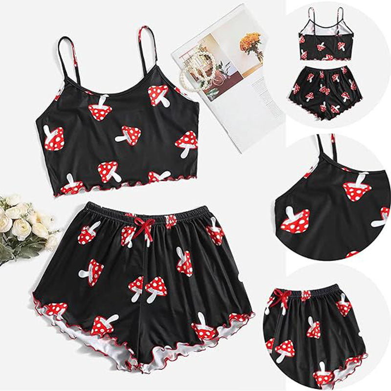 Women's Sleeveless Camisole Top and Shorts Pajama Set – European and American Style Homewear