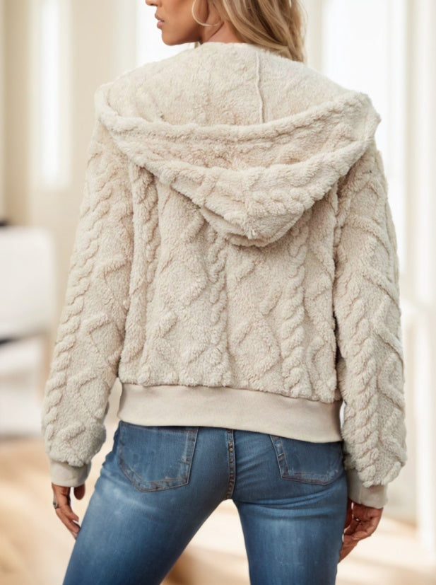 Unisex Plush Teddy Zip Up Hoodie Jacket Drop Shoulder