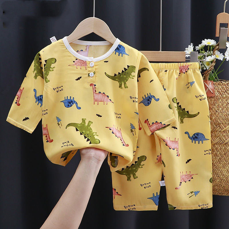Cotton Silk Cartoon Pajama Set Unisex Kids Regular Fit