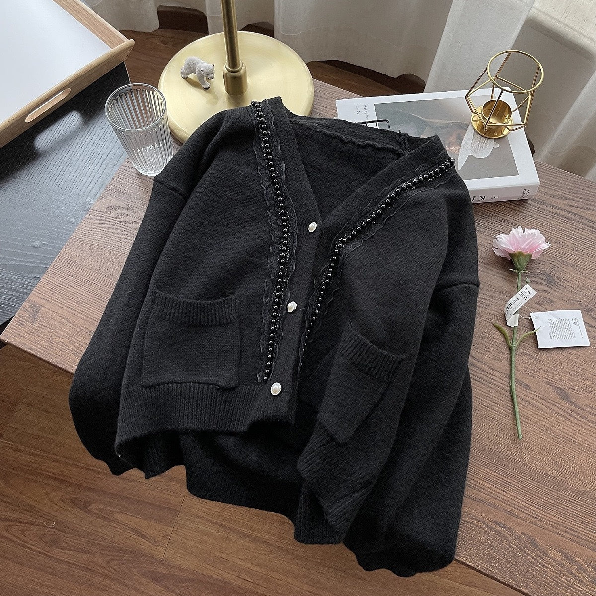 Retro Style Pearl Button Sweater Jacket Women