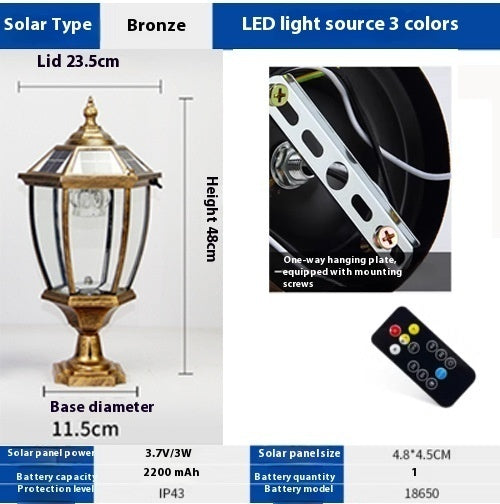 Solar Pillar Lamp Outdoor Waterproof