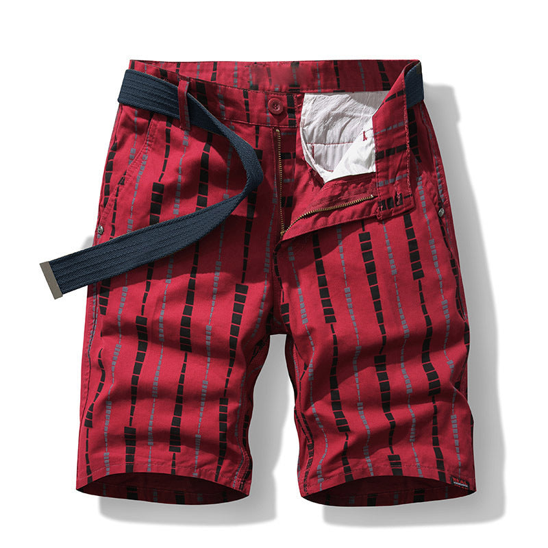 Men's Printed Cotton Loose Fit Casual Shorts Mid Waist