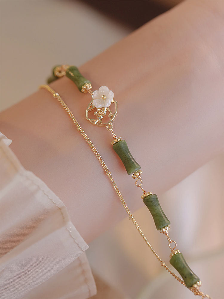 Natural Olivine Bracelet Chinese Double Layer Twin Bells Of Ireland