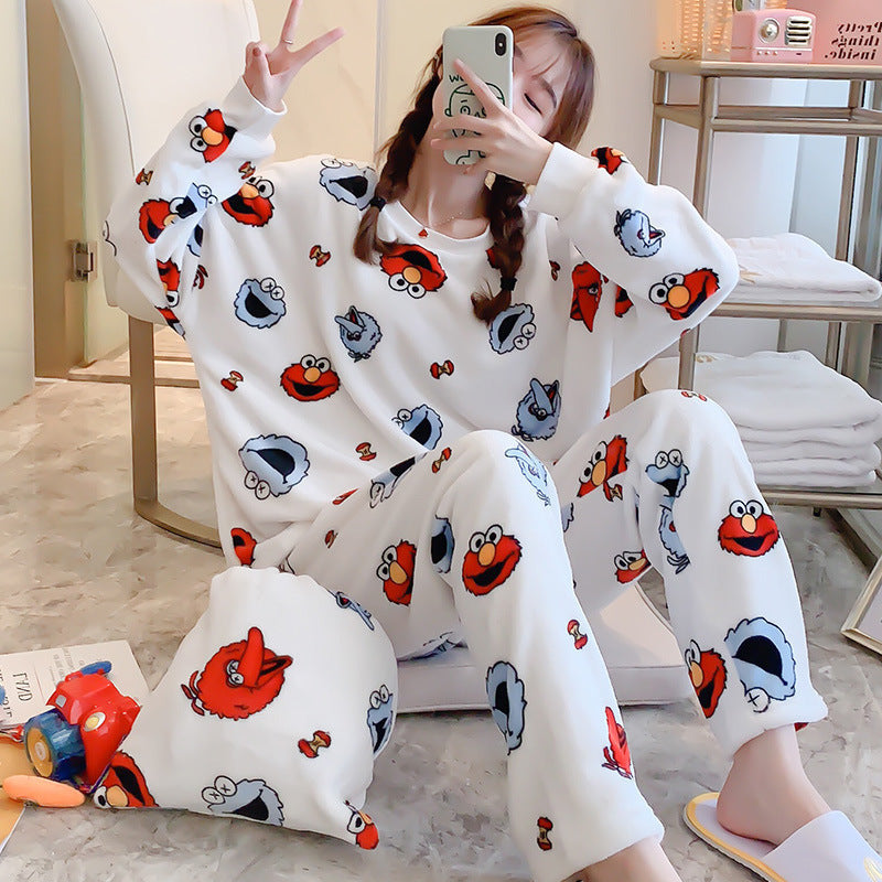 Women's Korean Style Flannel Fleece Loungewear Relaxed Fit