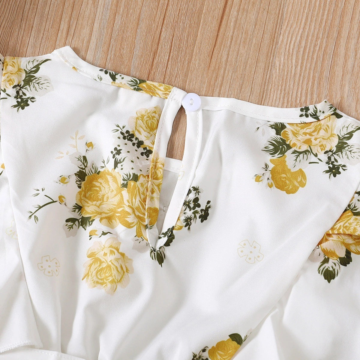 Small And Medium-sized Children's Small Flying Sleeves Ruffled Print Floral Belt Dress