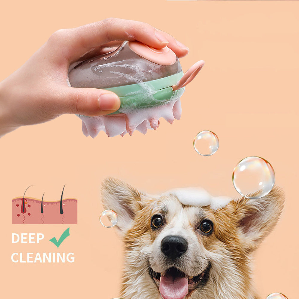 2-in-1 Shampoo Dispensing Pet Bath Brush – Dog & Cat Grooming