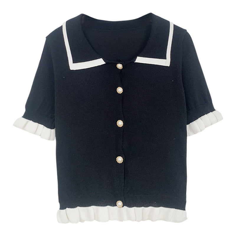 Summer Clothes Knitted Doll Collar Crop Top