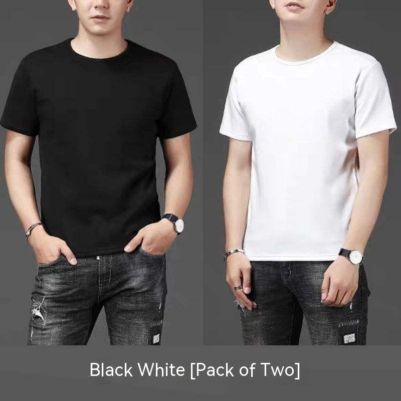 Thin Ice Silk Short Sleeve T-shirt Men's Summer Solid White Round Neck Trend Bottoming Shirt Top