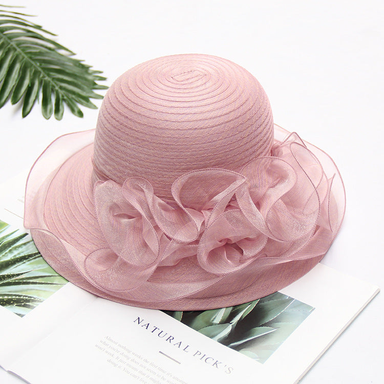 Women's Korean Lace Organza Wide Brim Foldable Sun Hat