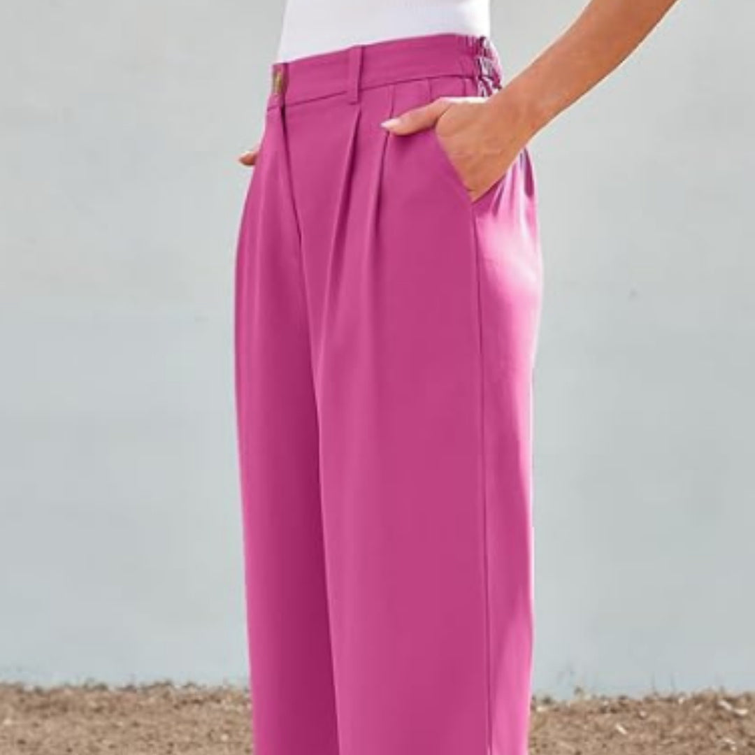 Women’s High-Waist Straight-Leg Pants with Zipper Detail – Elegant Polyester Trousers